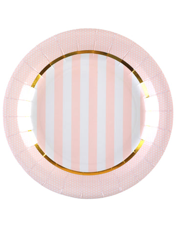 10 rózsaszín babaváró papírtányér 23 cm csíkos