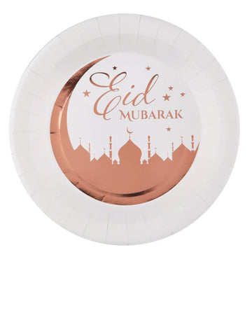10 db Eid Mubarak rozéarany kartontányér 23 cm palota motívum