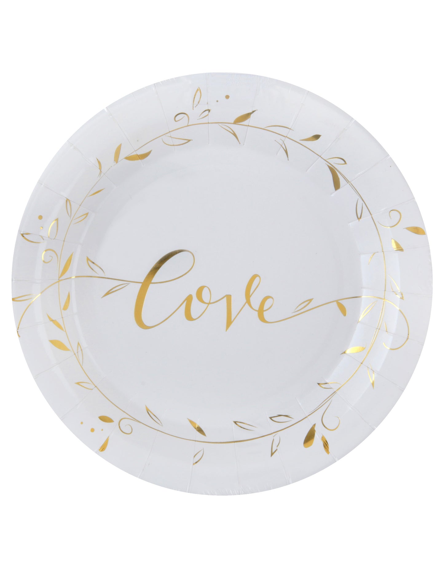 Assiettes en carton Just Married pour mariage blanches et dorées métallisées