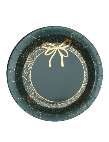 10 zöld és arany karácsonyi papírtányér 23 cm elegáns dizájn