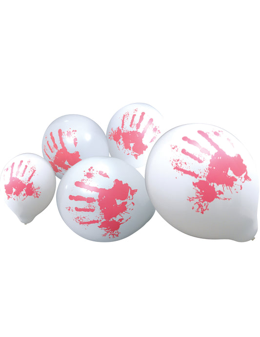 Ballons mains ensanglantées pour Halloween blancs et rouges