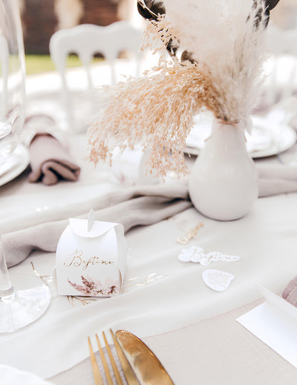 10 karton keresztelői doboz pampafűvel és gyapotvirágokkal (5x7 cm) cm