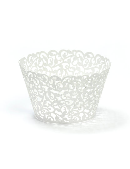 10 fehér csipkés cupcake szegély 5,5 x 8,5 cm, esküvői dekorációk