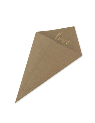 10 kraftpapír kúp dombornyomott arany betűkkel, "szerelem" mintával, 20 x 11 cm esküvőre