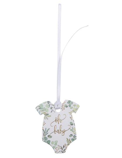 Étiquette body oh baby végétal et or pour baby shower blanc vert et doré avec ruban