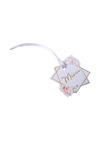 10 akvarell köszönőkártya címke aranyfóliával és szatén szalaggal, 5,5 x 5,2 cm cm virágminta