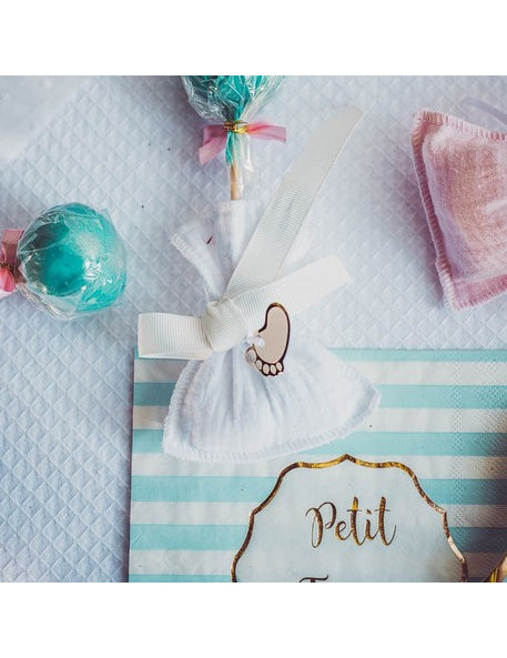 10 csíkos rózsaszín és arany "Kis csoda" címke, 3 x 1,7 cm szalagokkal