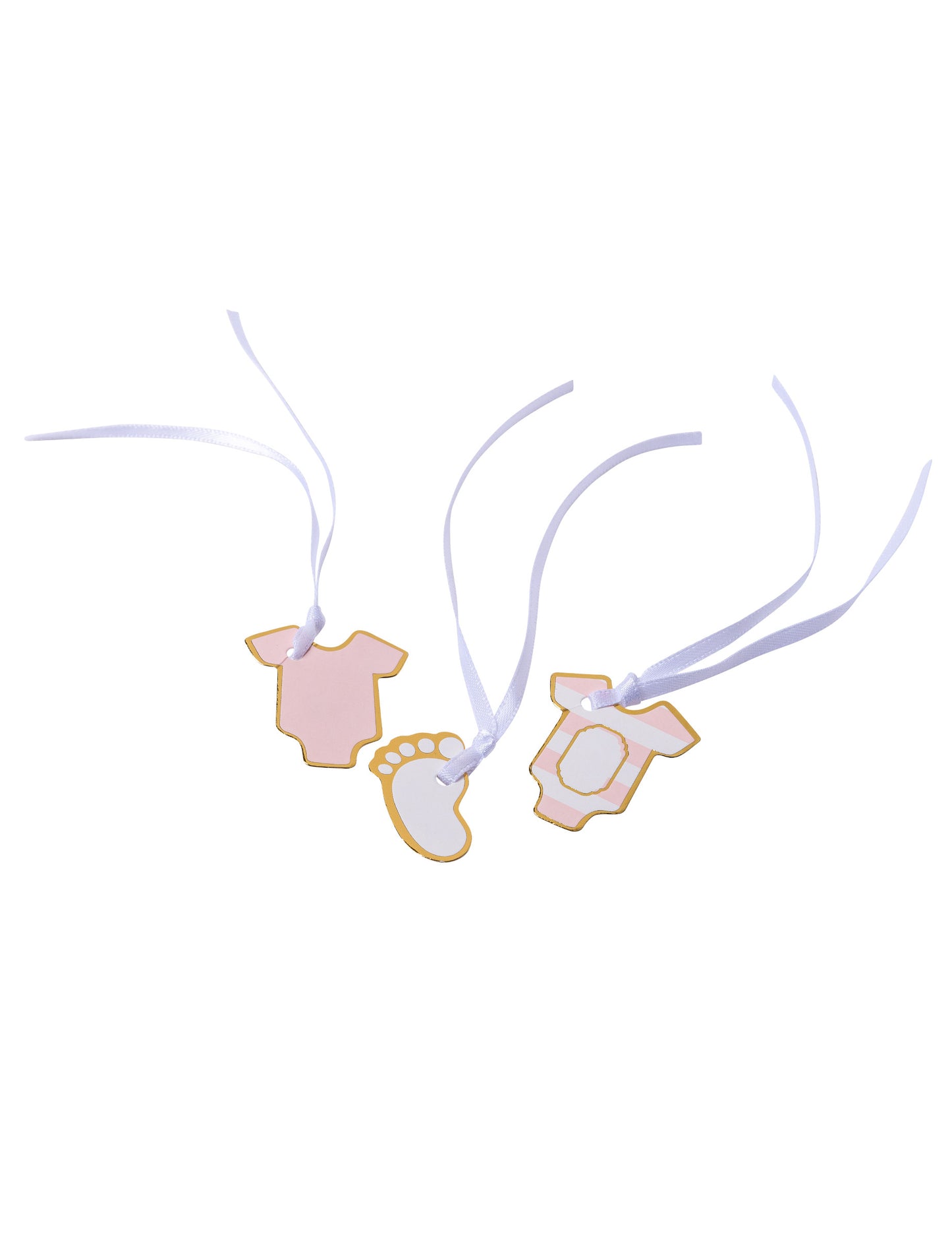 10 csíkos rózsaszín és arany "Kis csoda" címke, 3 x 1,7 cm szalagokkal