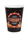 Gobelets en carton Hollywood pour fête noirs avec motif cinéma et étoiles dorées