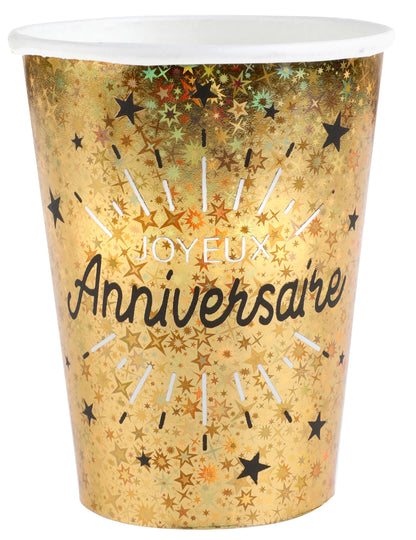 10 ünnepi fekete és arany "Boldog születésnapot" kartonpohár