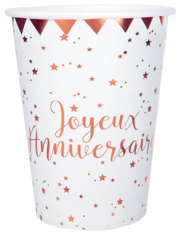 10 db rozéarany születésnapi kartonpohár csillagokkal