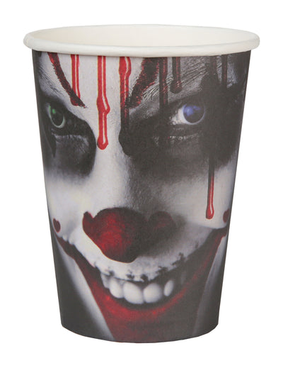 Gobelets en carton Happy Halloween clown effrayant pour fête noir avec visage ensanglanté