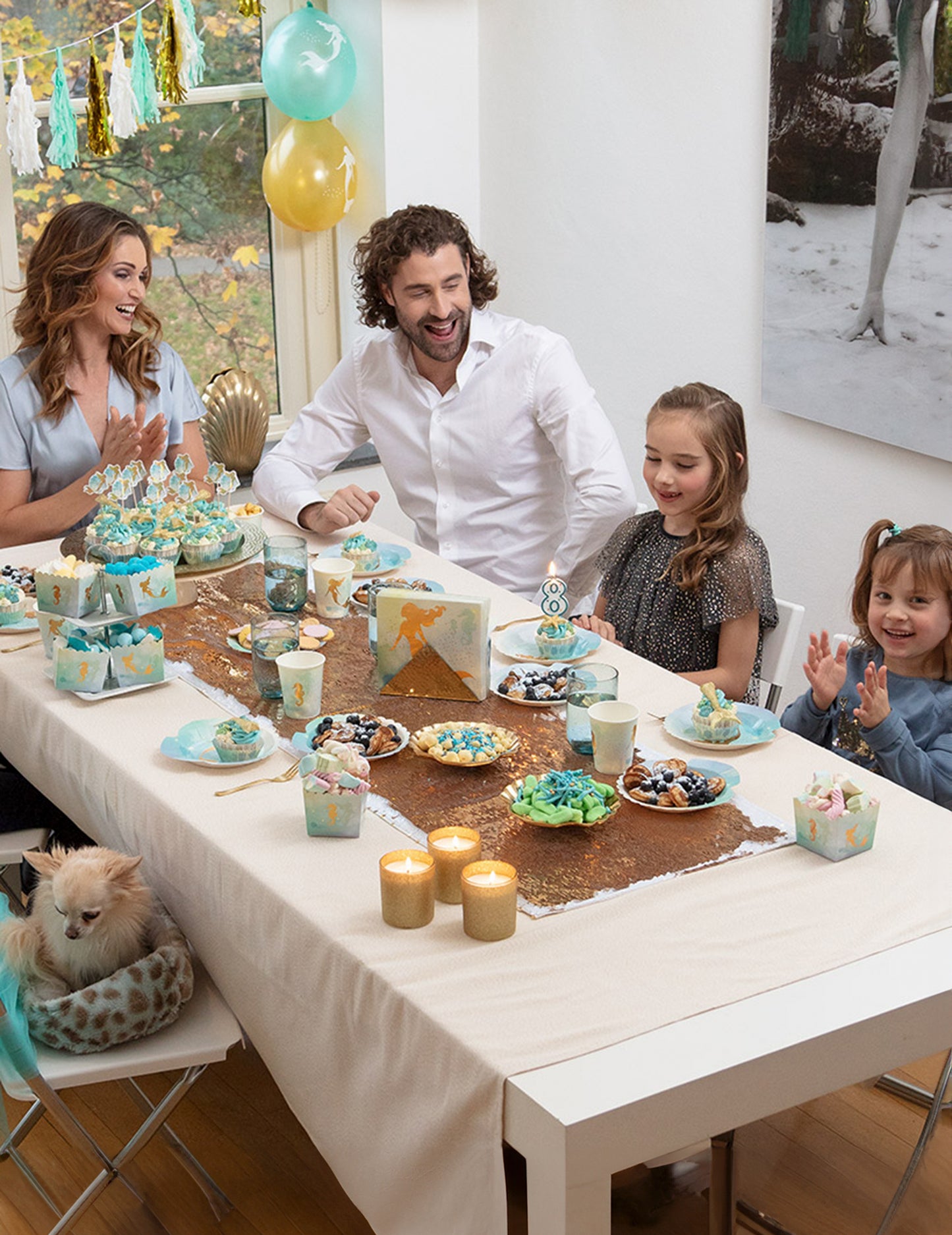 10 kék és arany sellő témájú kartonpohár, 210 ml