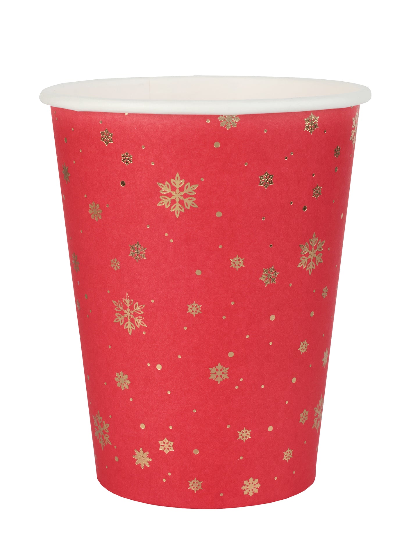 10 piros kartonpohár arany hópehely mintával, 27 cl, asztalra