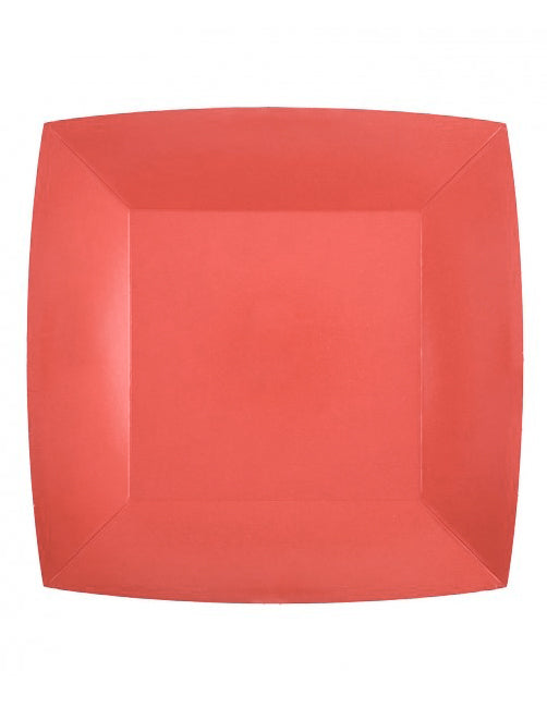 10 nagy, négyzet alakú, piros kartontányér 23 cm eredetik