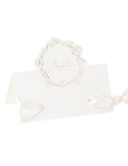 10 papír keresztelői üdvözlőkártya, 8 x 6,5 cm cm arany virágmintás