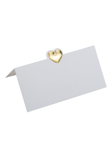Marque-place avec petit cœur doré pour décoration de table blanc embossé