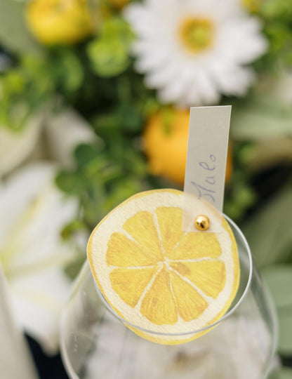 Marque-place en papier Citron pour décoration de table jaune