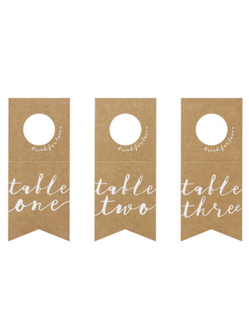 10 db kraftpapír asztali jelölő üvegekhez, fehér számokkal