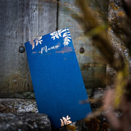 10 étlap, tengeri és rézpáfrányok, 22,5 x 11 cm esküvőre