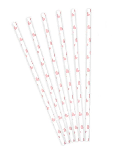 Pailles en carton Saint-Valentin pour fête blanches à cœurs roses