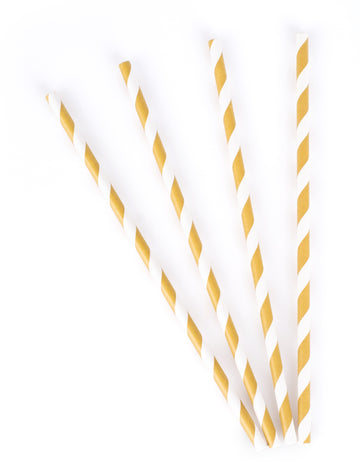 10 matt fehér és arany csíkos karton szívószál 19.5 cm