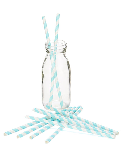 10 pasztell kék csíkos karton szalma 19,5 cm