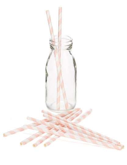 10 darab rózsaszín csíkos papír szívószál, 19,5 cm cm hideg italokhoz 