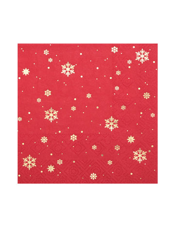 10 db kis piros papírszalvéta arany pelyhekkel, 25 x 25 cm cm karácsonyi