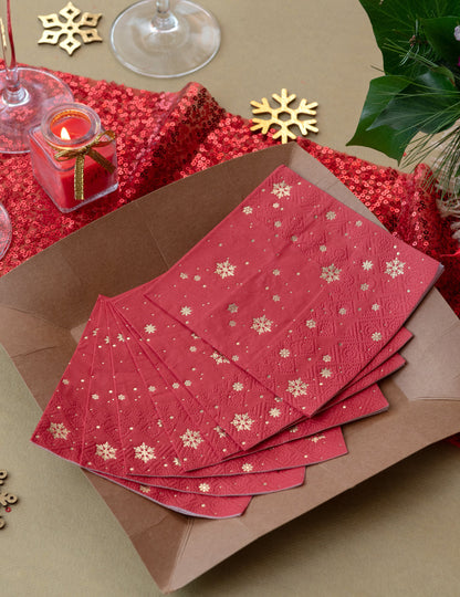 10 db kis piros papírszalvéta arany pelyhekkel, 25 x 25 cm cm karácsonyi