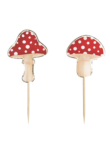 10 piros és fehér fa gomba alakú koktélpiszkáló