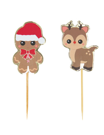 10 db fa karácsonyi rénszarvas és mézeskalács koktélpiszkáló