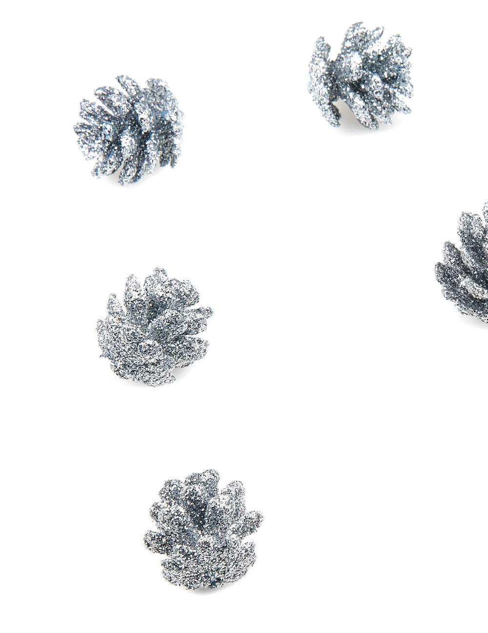 10 mini csillámos ezüst karácsonyi toboz