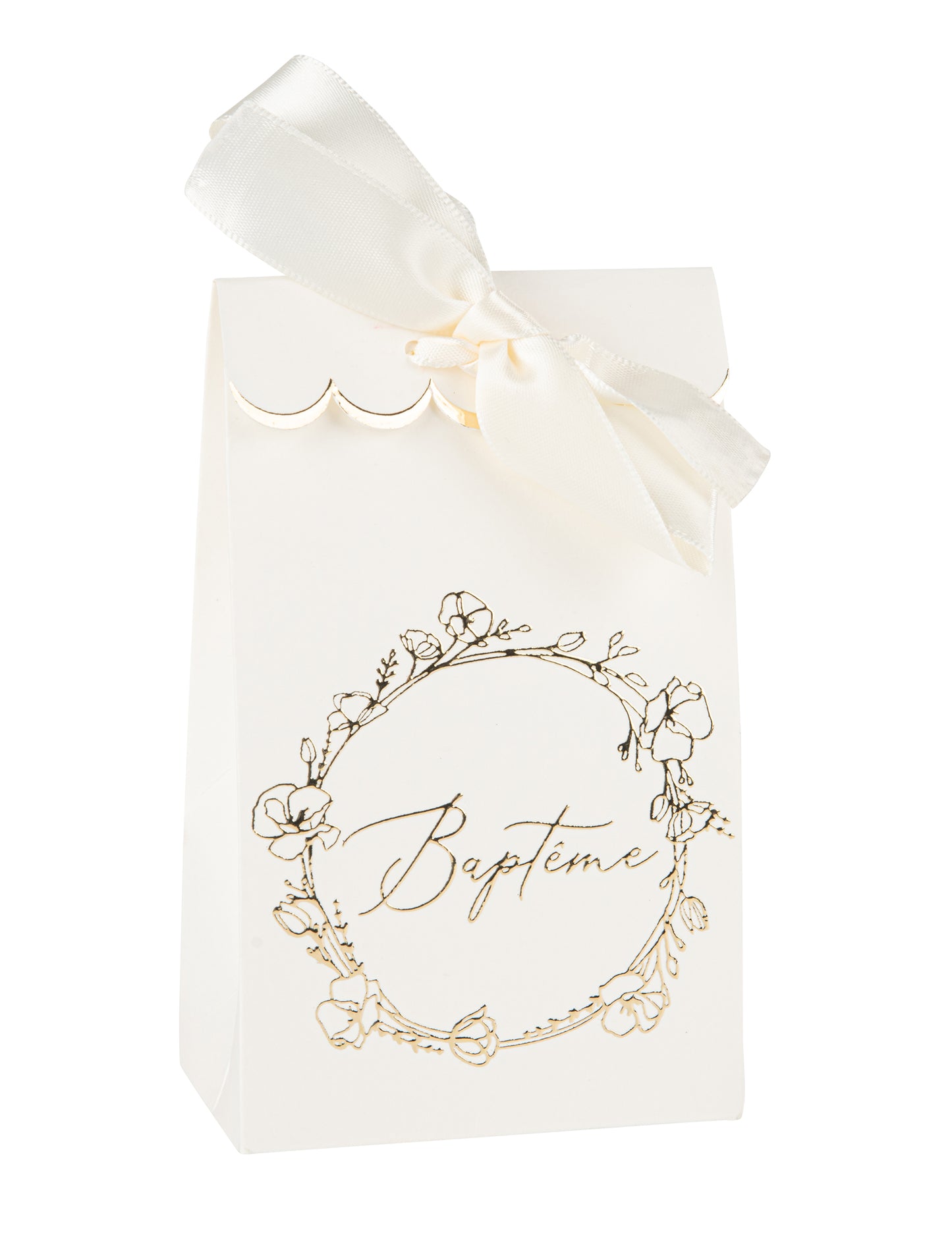 10 db keresztelői ajándéktasak krém- és aranyfehér papírból