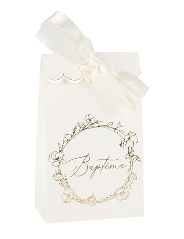 10 db keresztelői ajándéktasak krém- és aranyfehér papírból