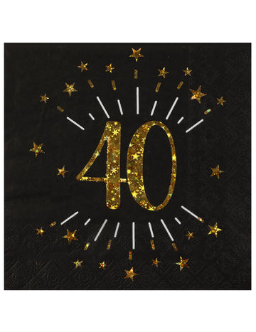 10 fekete-arany "Boldog születésnapot 40" papírszalvéta arany csillagokkal