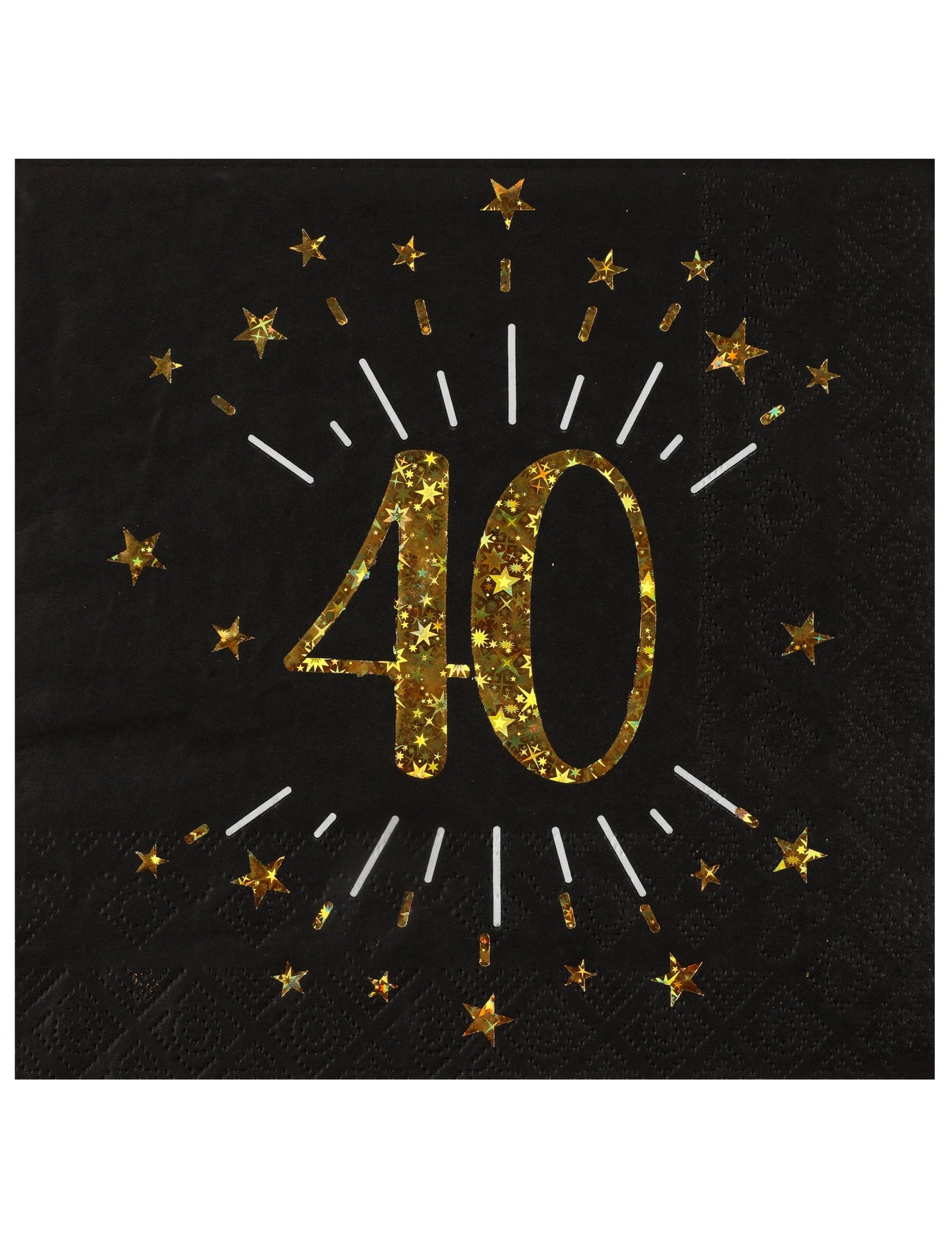 Serviettes papier joyeux anniversaire 40 pour fête noir et or avec étoiles dorées