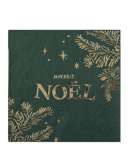 10 zöld és arany karácsonyi papírszalvéta, 33 cm, Boldog Karácsonyt
