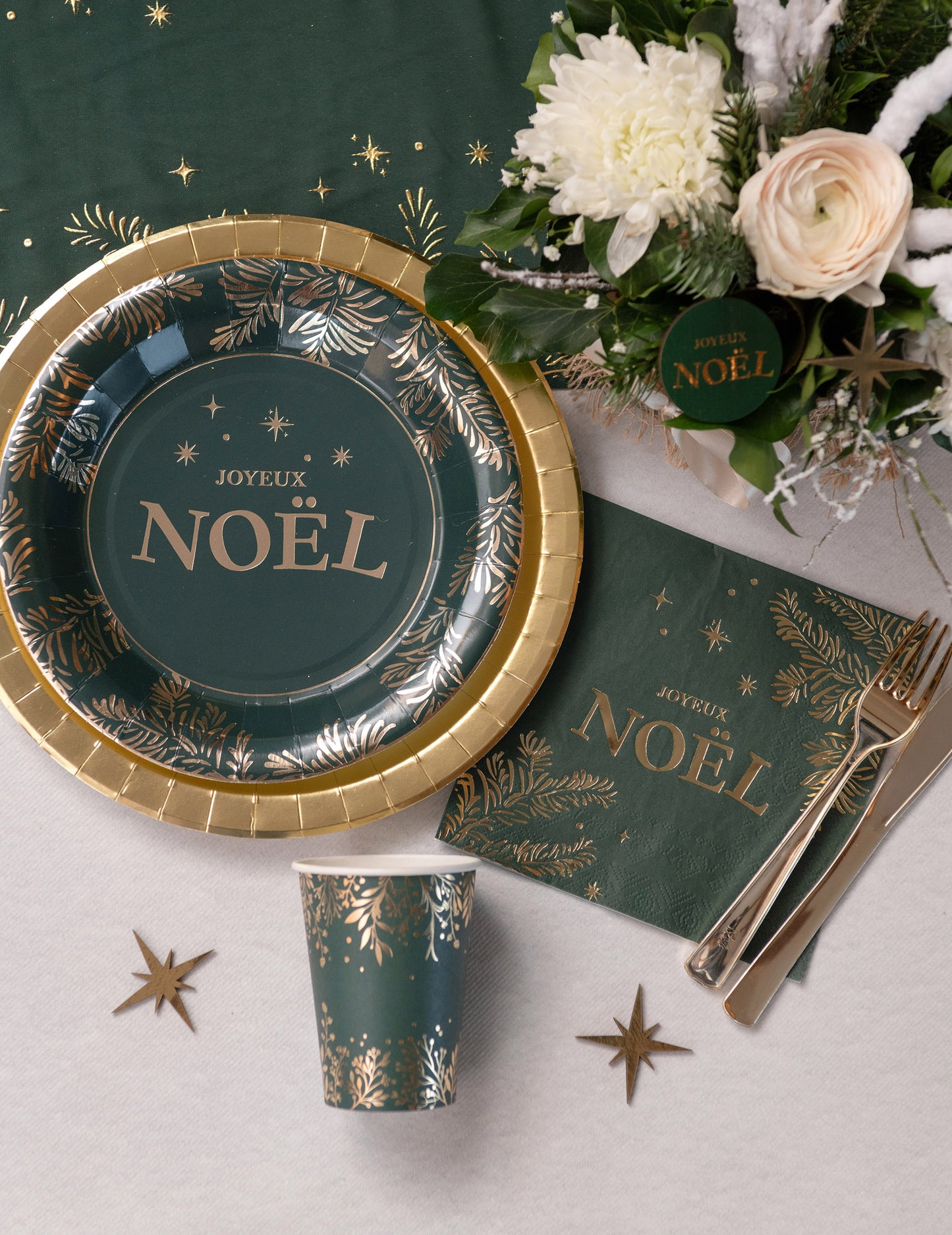 10 zöld és arany karácsonyi papírszalvéta, 33 cm, Boldog Karácsonyt