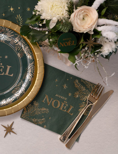 10 zöld és arany karácsonyi papírszalvéta, 33 cm, Boldog Karácsonyt