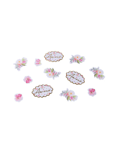 Confettis aquarelle et amour pour mariage romantique rose et blanc avec dorure
