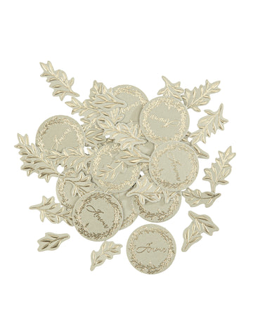 100 zsályazöld és arany papír konfetti, örökzöld