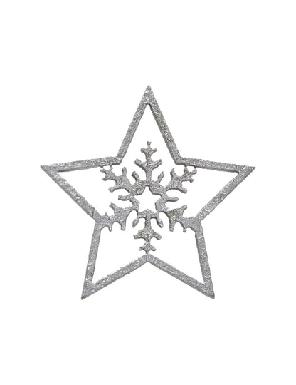 100 db apró ezüst csillagdísz fából, csillámporral