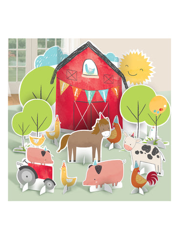 11 kartonból készült, farm témájú asztaldísz születésnapra