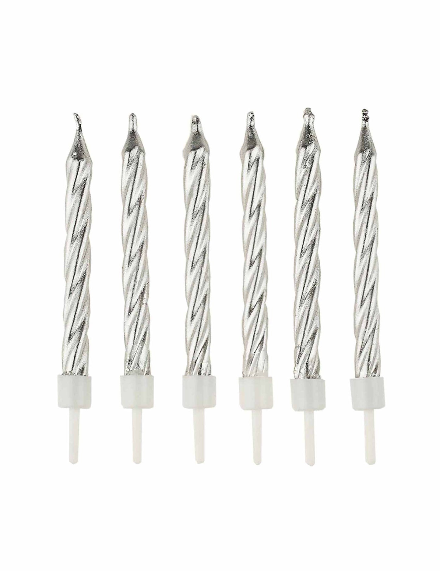 12 ezüst színű születésnapi gyertya talppal, 6,5 cm 