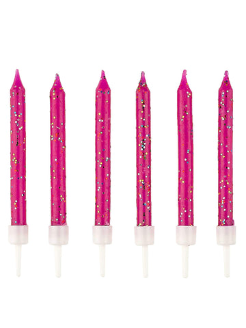 12 csillámos pink szülinapi gyertya 6 cm talppal 