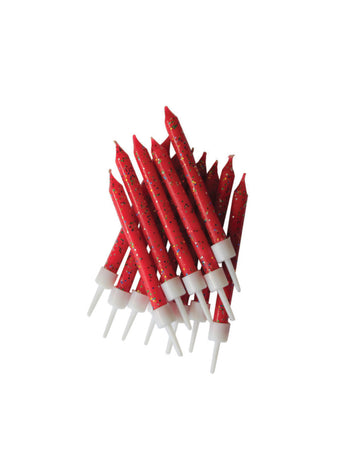 12 piros csillámos gyertya 7.5 cm születésnapi tortához