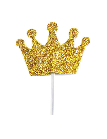 12 tortadísz csillogó arany koronás tűkön 6.5 cm cupcake-ekhez