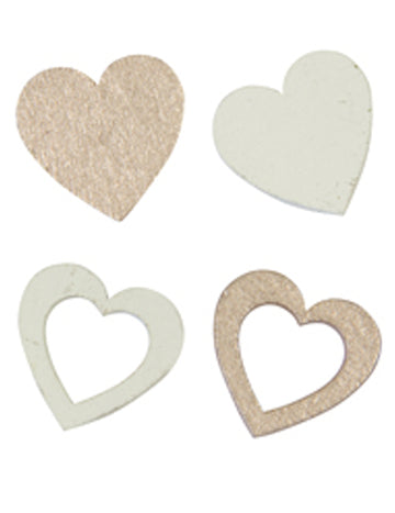 Confettis en bois cœurs pour mariage blancs et rose gold