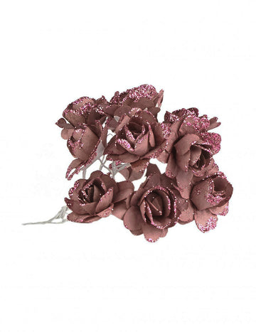 Fleurs en papier pailleté pour décoration rose gold à tige flexible